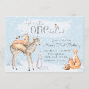 Invitation Hiver ONE derland Woodland Boy Girl First Birthday