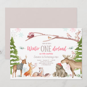 Invitation Hiver ONE derland Woodland Pink Anniversaire