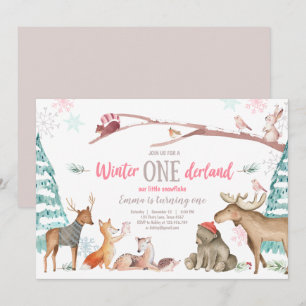 Invitation Hiver ONE derland Woodland Pink Anniversaire