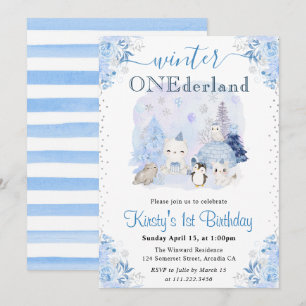 Invitation Hiver ONEderland 1er Anniversaire Animaux Arctique