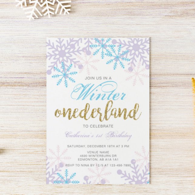 Invitation Hiver Onederland 1er Anniversaire Bébé Fille Migno (Créateur téléchargé)