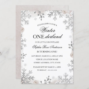 Invitation Hiver Onederland 1er Anniversaire Blush Snowflake