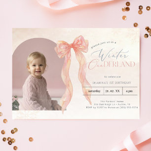 Invitation Hiver Onederland Arc de Ballon Rose pour 1er Anniv