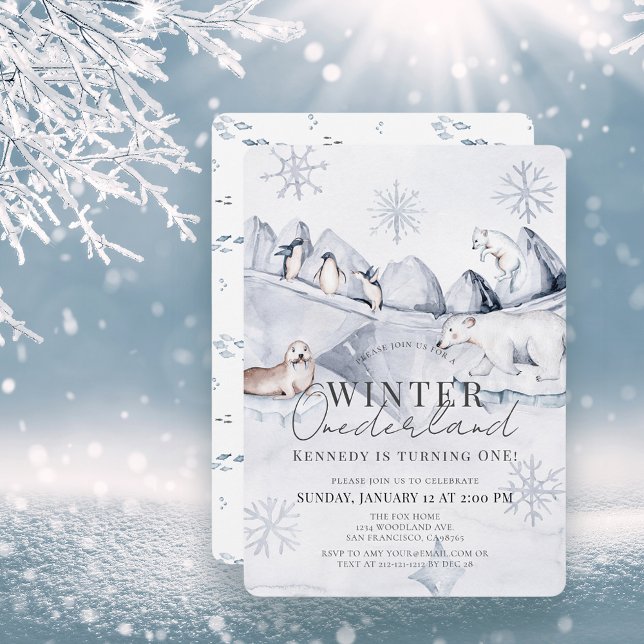 Invitation Hiver Onederland Arctic Animaux 1er anniversaire (Créateur téléchargé)