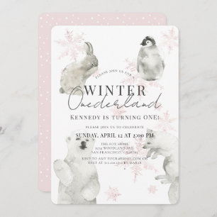 Invitation Hiver Onederland Arctic Animaux Fille 1er annivers
