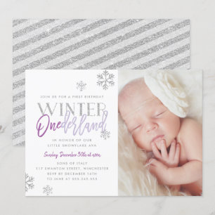 Invitation Hiver ONEderland Argent violet 1er anniversaire Ph
