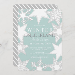 Invitation Hiver Onederland Bleu & Argent 1er anniversaire