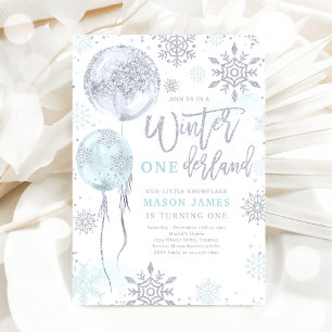 Invitation Hiver Onederland Bleu Silver Snowflake Anniversair