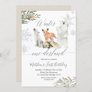 Invitation Hiver Onederland Bois Animaux Anniversaire