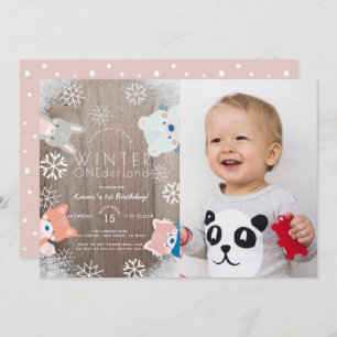 Invitation Hiver Onederland Bois Animaux Photo Anniversaire