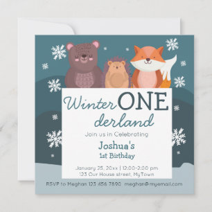 Invitation Hiver Onederland boisés animaux