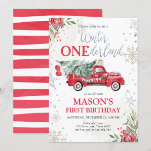 Invitation Hiver Onederland Camion rouge Premier anniversaire