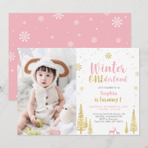 Invitation Hiver Onederland, Fille 1ère Photo Anniversaire