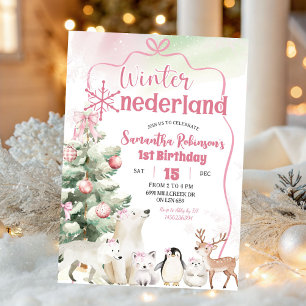 Invitation Hiver Onederland Fille Animaux Arctiques 1er Anniv
