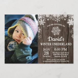 Invitation Hiver Onederland Flocon de neige 1er anniversaire