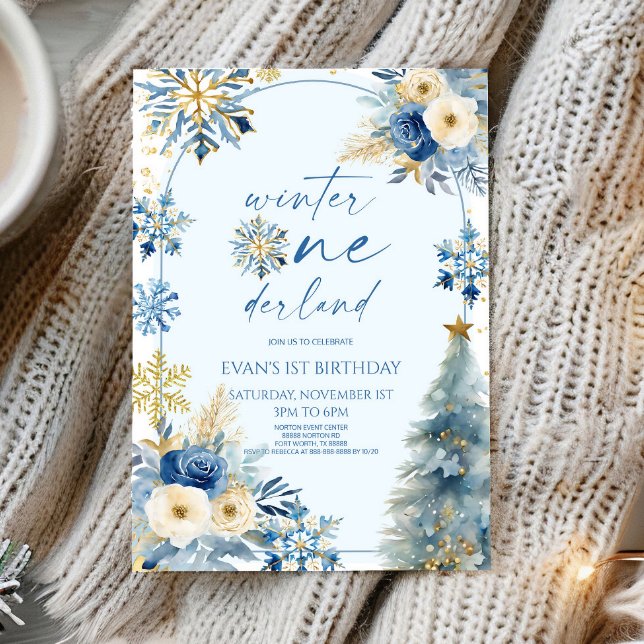 Invitation Hiver Onederland Flocon de neige 1ère fête d'anniv (Créateur téléchargé)