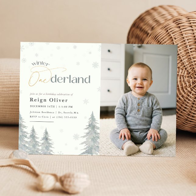 Invitation Hiver Onederland Flocon de Neige Argenté 1er Anniv (Créateur téléchargé)