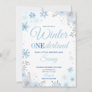 Invitation Hiver ONEderland Flocon de Neige Bleu 1ère Invitat