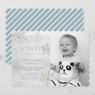 Invitation Hiver Onederland Flocon de neige Bleu Photo1er Ann