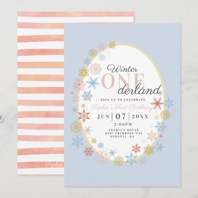 Invitation Hiver Onederland Flocon de neige Premier anniversa (Devant / Derrière)