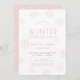 Invitation Hiver Onederland Flocon de neige rose 1er annivers