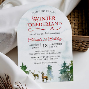 Invitation Hiver ONEderland Forest Cerf Baby Premier annivers