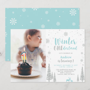 Invitation Hiver Onederland, Garçon 1ère Photo Anniversaire