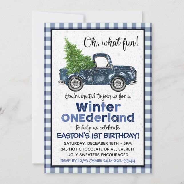 Invitation hiver Onederland | Invitation de camion (Devant)