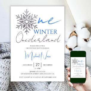 Invitation Hiver ONEderland   Minimaliste Garçon 1er annivers