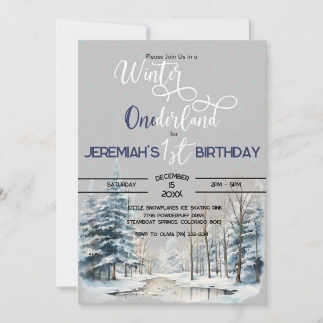 Invitation Hiver Onederland Noël 1er anniversaire garçon (Devant)