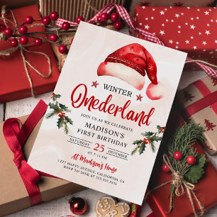 Invitation Hiver Onederland Noël Santa Hat Anniversaire