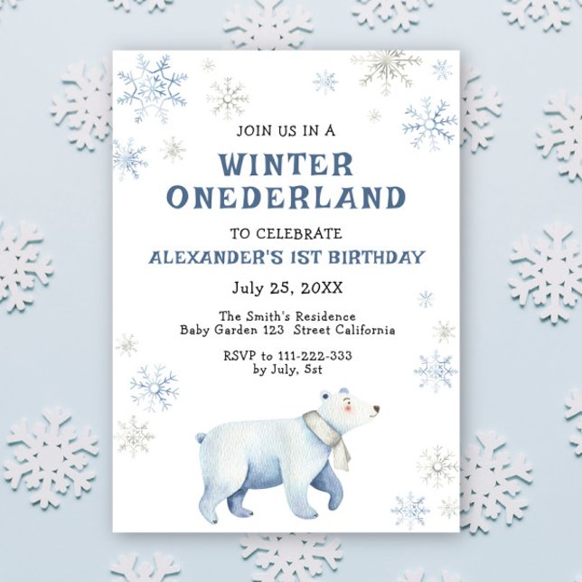 Invitation Hiver Onederland Ours polaire 1er anniversaire (Créateur téléchargé)