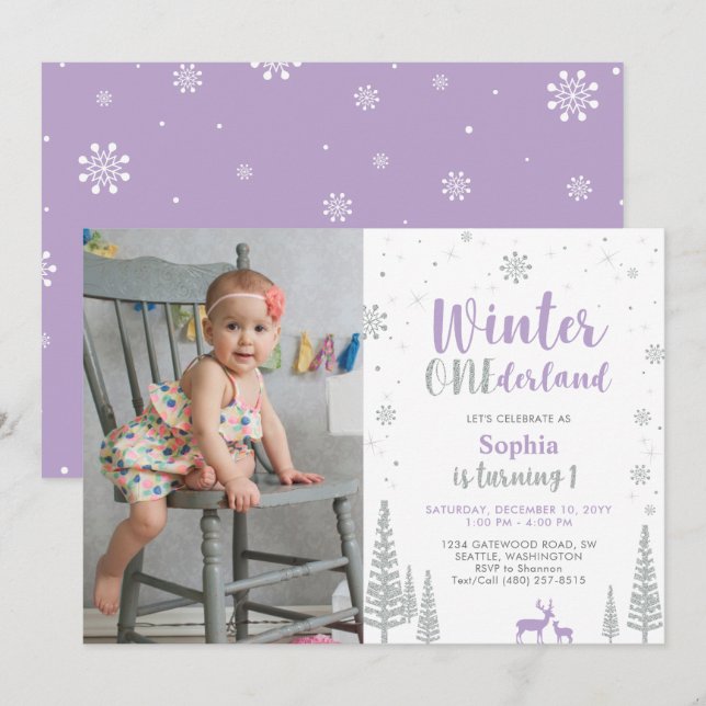 Invitation Hiver Onederland, Photo de naissance de fille pour (Devant / Derrière)