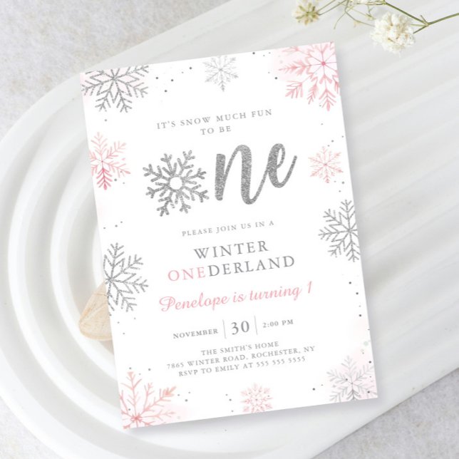 Invitation Hiver Onederland Pink Silver Premier anniversaire (Créateur téléchargé)