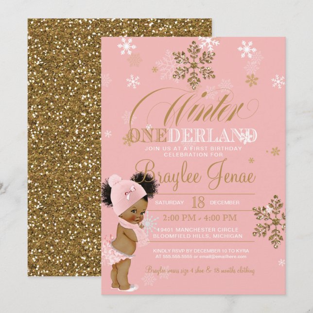 Invitation Hiver Onederland Premier anniversaire Afro-Puffs b (Devant / Derrière)