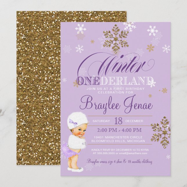 Invitation Hiver Onederland Premier anniversaire Blonde Baby  (Devant / Derrière)