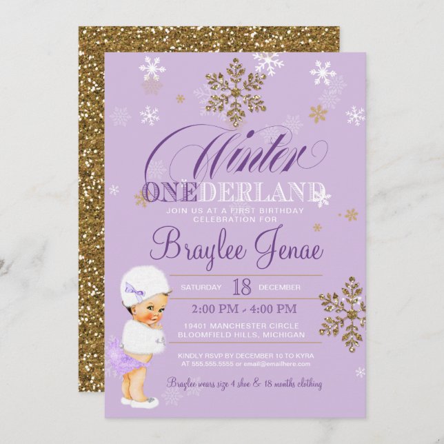 Invitation Hiver Onederland Premier anniversaire Brunette Bab (Devant / Derrière)