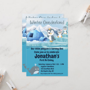 Invitation Hiver Onederland Premier anniversaire mignon Pengu