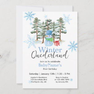 Invitation Hiver Onederland Premier anniversaire mignon Snowm