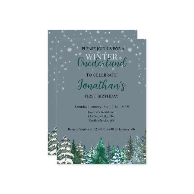 Invitation Hiver Onederland Premier anniversaire paysage enne (Devant/Arrière en situation)