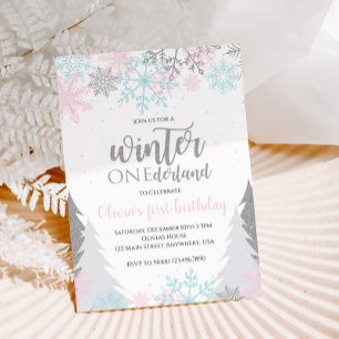 Invitation Hiver Onederland Premier anniversaire Snowflakes A