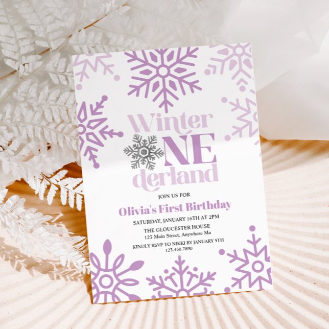 Invitation Hiver Onederland Purple Flocon de neige 1er annive (Créateur téléchargé)