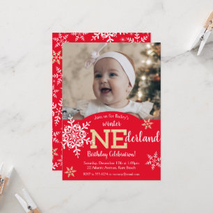 Invitation Hiver ONEderland Red Gold Parties scintillant 1er