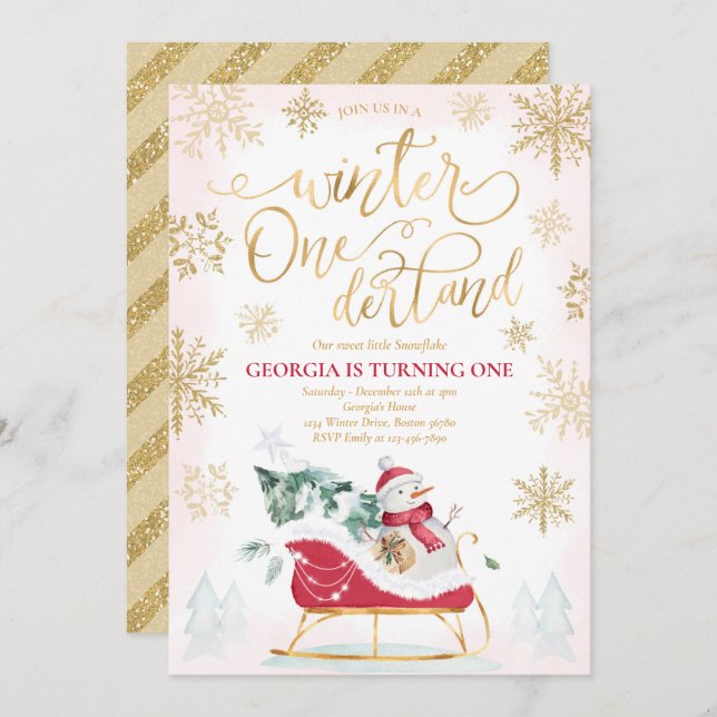 Invitation Hiver ONEderland Red Winter Sleigh 1er anniversair (Devant / Derrière)