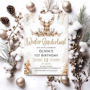Invitation Hiver Onederland Reindeer Noël Anniversaire