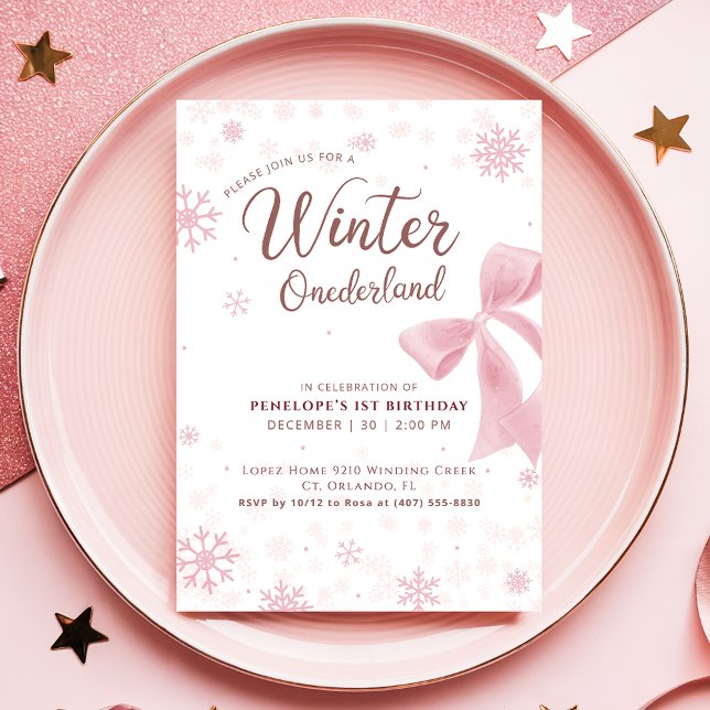 Invitation Hiver Onederland Rose Flocon de Neige Arc 1er Anni (Créateur téléchargé)