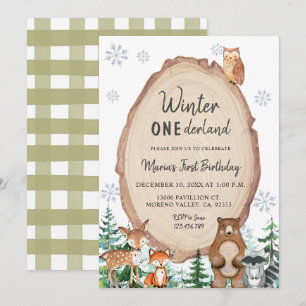 Invitation Hiver Onederland Russe Bois Animaux Anniversaire