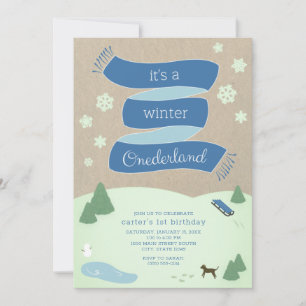 Invitation Hiver Onederland Scène d'hiver 1er anniversaire