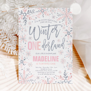 Invitation Hiver ONEderland Silver Flocon de neige 1er annive