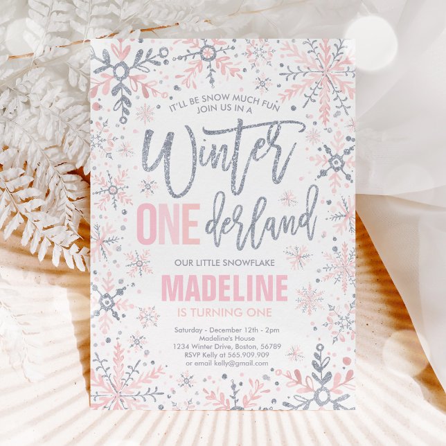 Invitation Hiver ONEderland Silver Flocon de neige 1er annive (Créateur téléchargé)